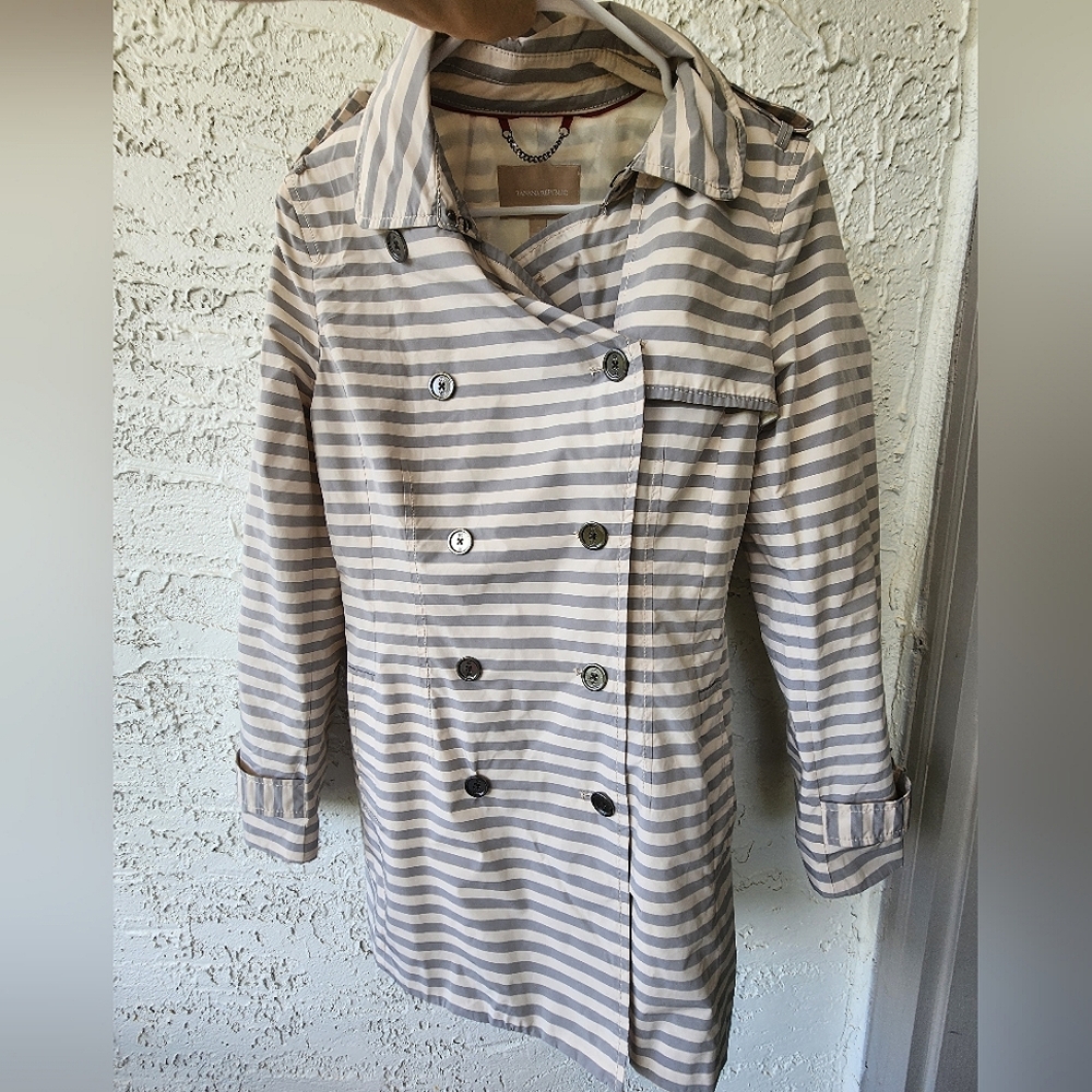 Banana Republic Striped Double-Breasted Women's Grey & White Rain Coat S